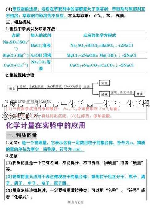 高度高一化学;高中化学 高一化学：化学概念深度解析