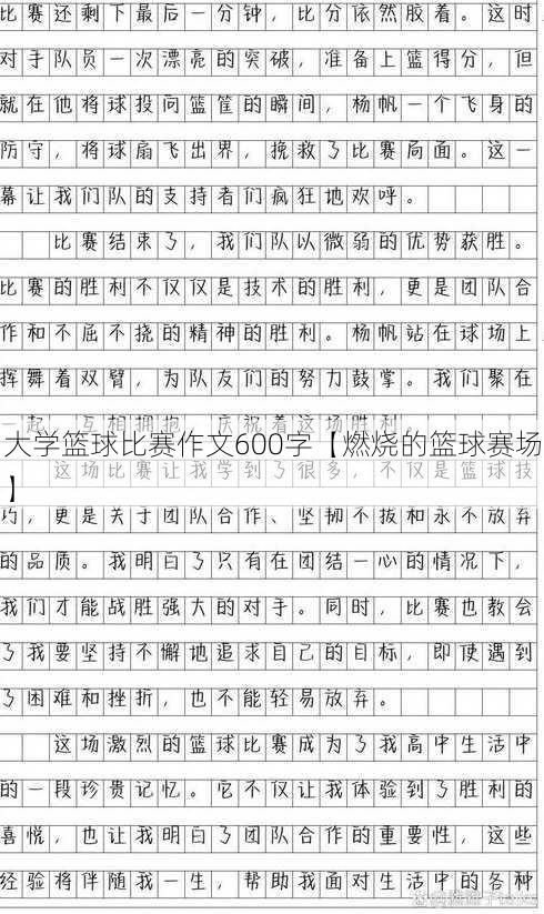 大学篮球比赛作文600字【燃烧的篮球赛场】