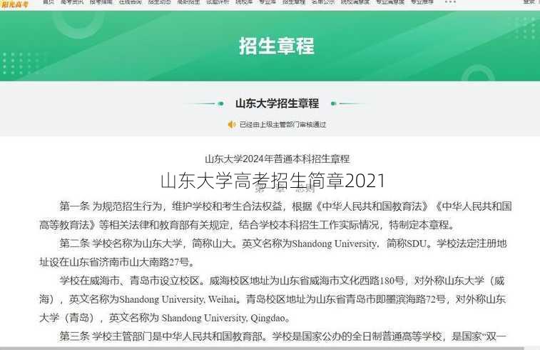 山东大学高考招生简章2021