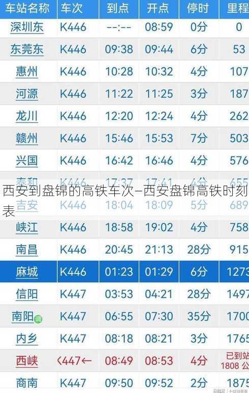 西安到盘锦的高铁车次—西安盘锦高铁时刻表