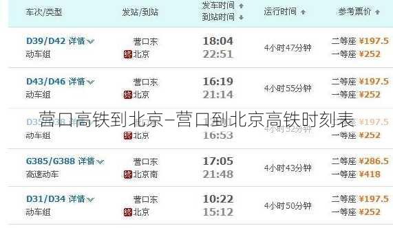 营口高铁到北京—营口到北京高铁时刻表