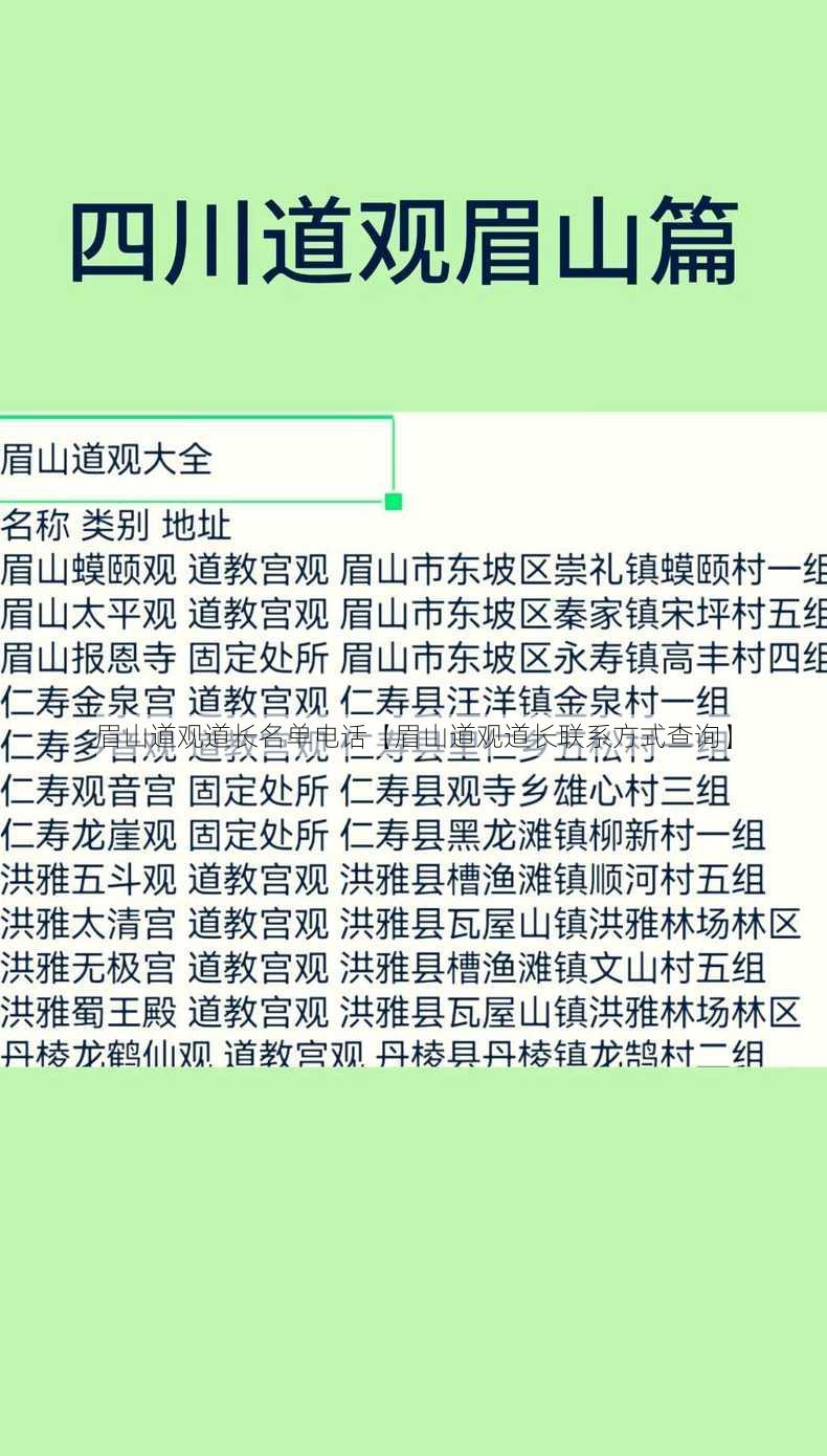 眉山道观道长名单电话【眉山道观道长联系方式查询】