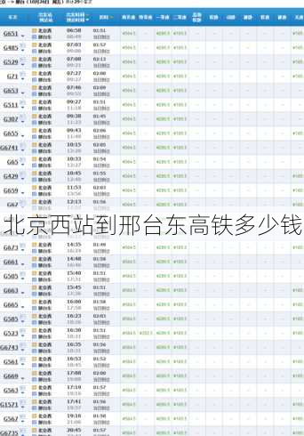 北京西站到邢台东高铁多少钱
