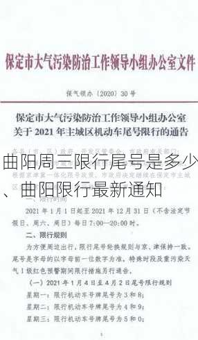 曲阳周三限行尾号是多少、曲阳限行最新通知