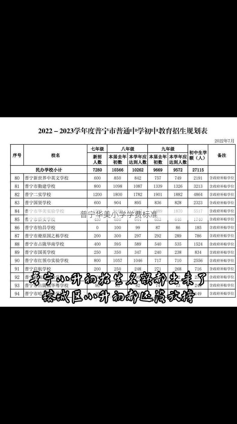 普宁华美小学学费标准