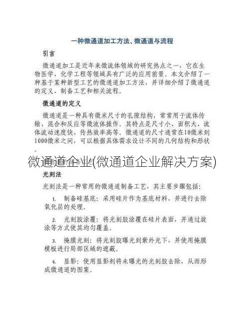 微通道企业(微通道企业解决方案)