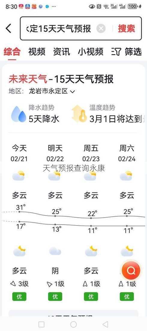 天气预报查询永康