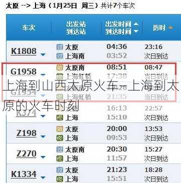 上海到山西太原火车—上海到太原的火车时刻