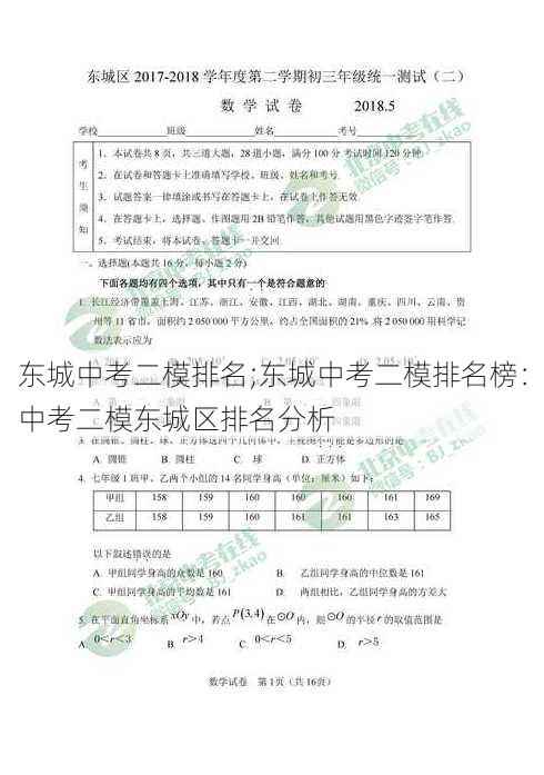 东城中考二模排名;东城中考二模排名榜：中考二模东城区排名分析