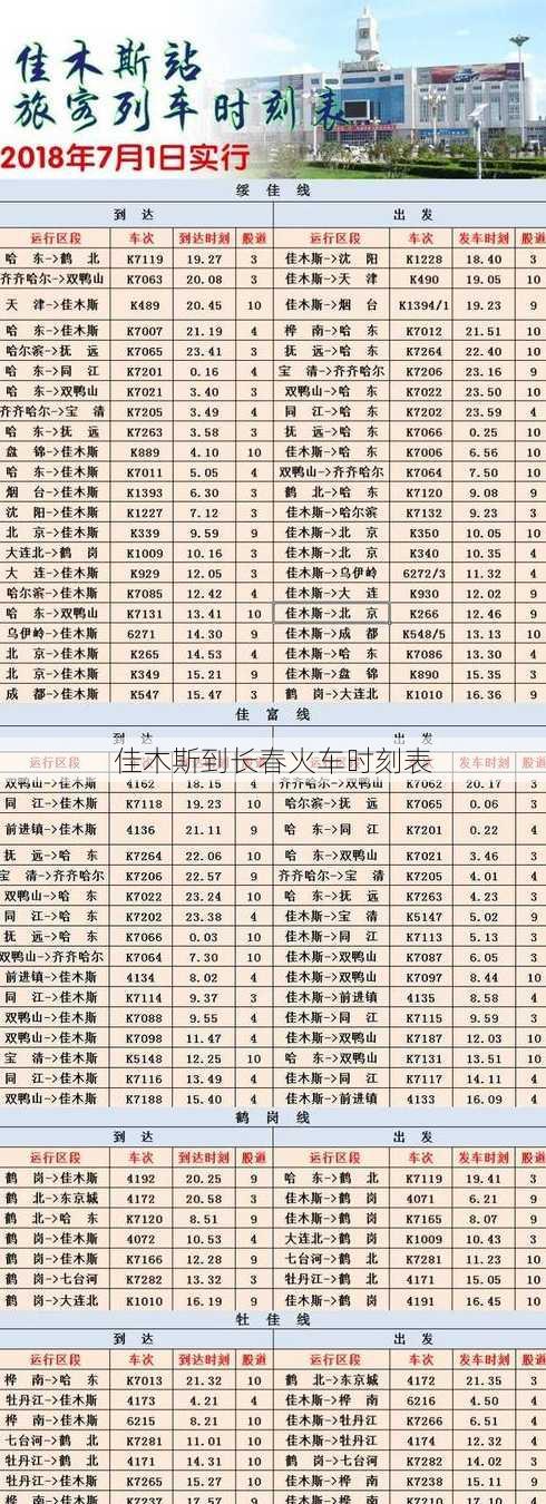 佳木斯到长春火车时刻表