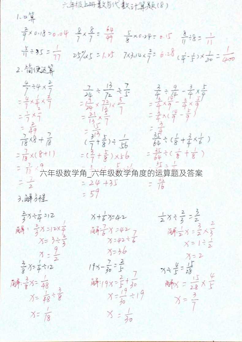 六年级数学角_六年级数学角度的运算题及答案