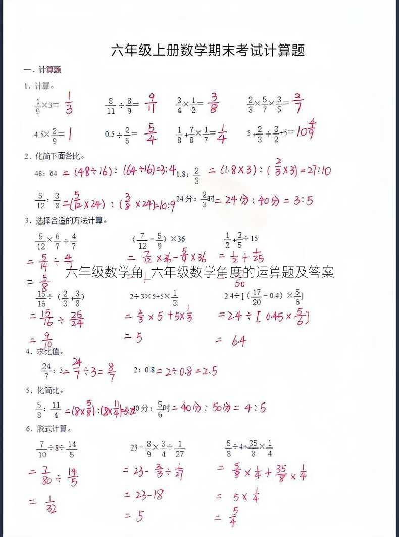 六年级数学角_六年级数学角度的运算题及答案