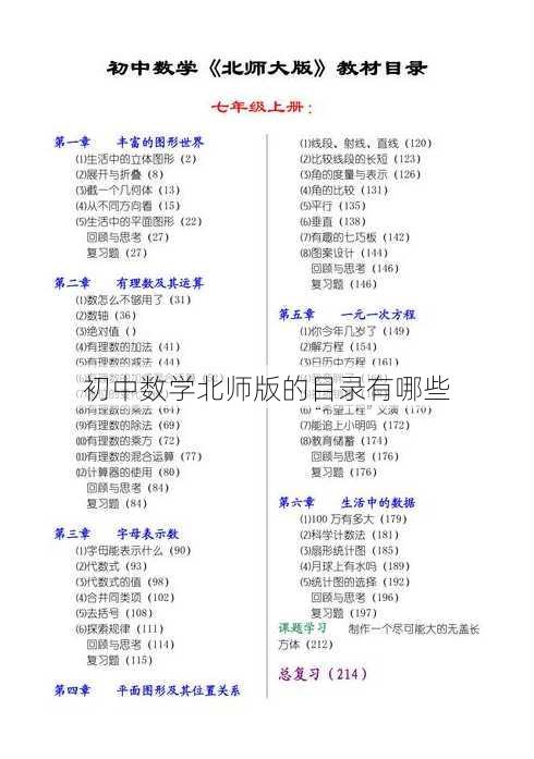 初中数学北师版的目录有哪些