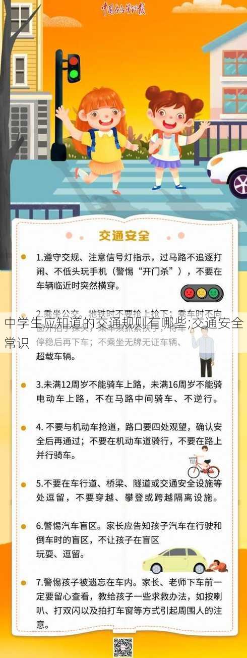 中学生应知道的交通规则有哪些;交通安全常识