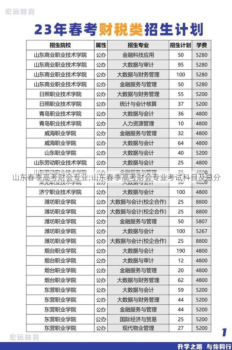 山东春季高考财会专业;山东春季高考财会专业考试科目及总分