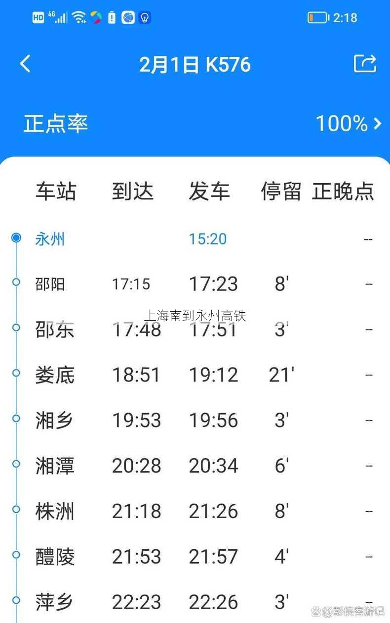 上海南到永州高铁