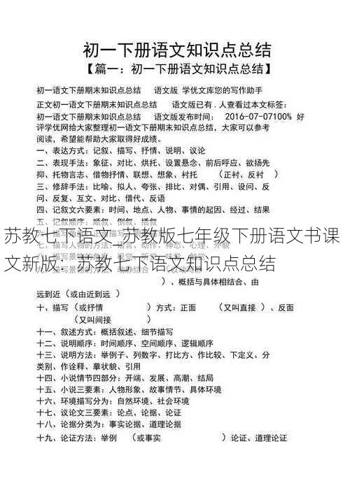 苏教七下语文_苏教版七年级下册语文书课文新版：苏教七下语文知识点总结