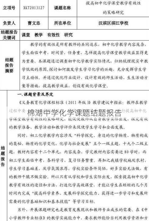 棉湖中学化学课题结题报告